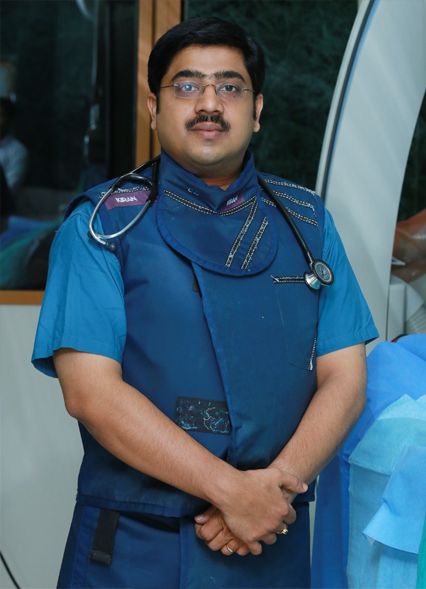 Dr. Harikrishna D in the cardiac catheterisation lab